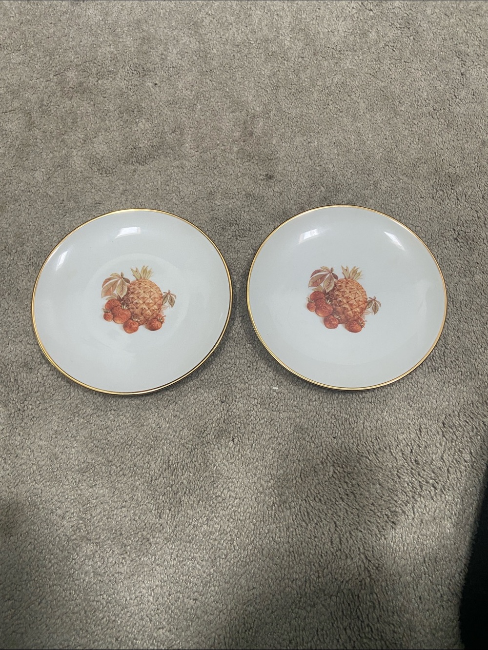White Hutschenreuther Hohenberg Fruit Motif Porcelain Plates Gold Rim- Set